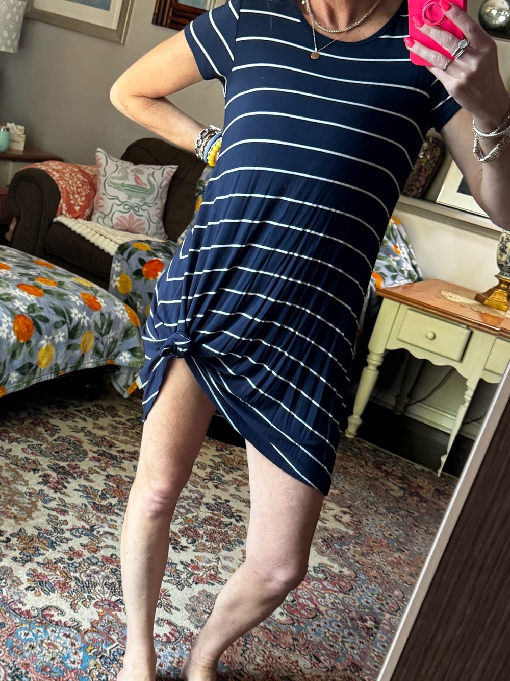 Z Supply Navy and White Striped Knot-Front Tee Dress